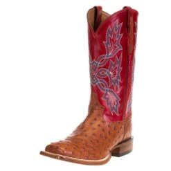Men's Tony Lama Royston Brandy Full Quill Ostrich 13in. Red Top Cowboy Boots