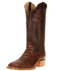 R Watson Boots Men's R Watson Antique Cognac Caiman Belly 13in. Cognac Goat Top Square Toe
