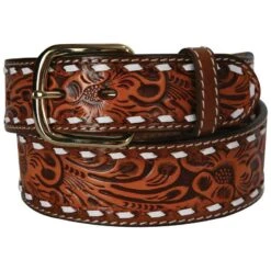 Men's 3D 1-1/2in. Natural Floral Buckstitch Belt