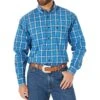 Wrangler Men's George Strait Cobalt Plaid Two Pocket Buttondown
