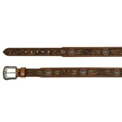 Men's JP West Tooled Belt With Rawhide And Conchos