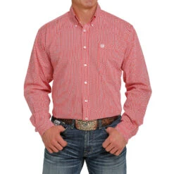 Cinch Men's Red Button-Down Long Sleeve Shirt