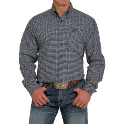Cinch Men's Navy And White Printed Button-Down Western Shirt