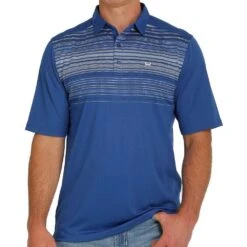 Cinch Men's Blue Striped Short Sleeve Arenaflex Polo Shirt