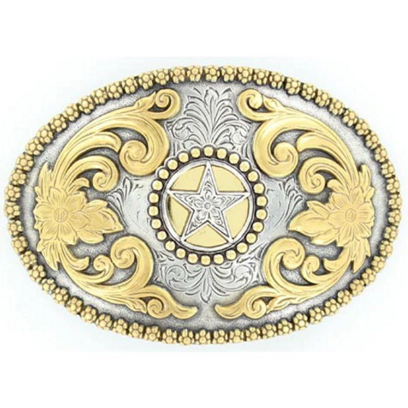 M&F Silver And Gold Star Large Oval Buckle 1 M&F Silver And Gold Star Large Oval Buckle
