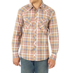 Wrangler Men's Retro Tan Plaid Snap Shirt