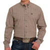 Cinch Men's Brown Checker Print Button-Down