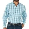 Wrangler Men's Classic Fit Teal Plaid Button Shirt
