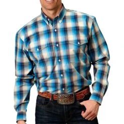 Roper Men's Blue Plaid Button Down