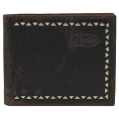 Justin Mens Slim Bi-Fold Wallet W/Lazer Cut And Cream Inlay
