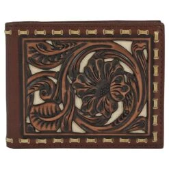 Tony Lama Mens Large BiFold Wallet Tooling W/Rawhide Lacing