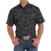 Cinch Mens Arena Flex Tropical Black Button Down Shirt