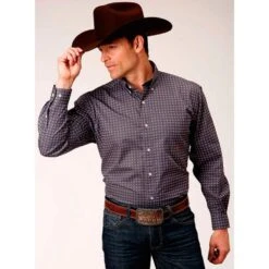 Roper Mens Grey Printed Buttondown