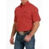 Cinch Mens Red With Black Geo Print Short Sleeve Shirt