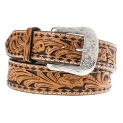 Western Fashion Men's Twisted X Tan Floral Brown Buckstitch Belt