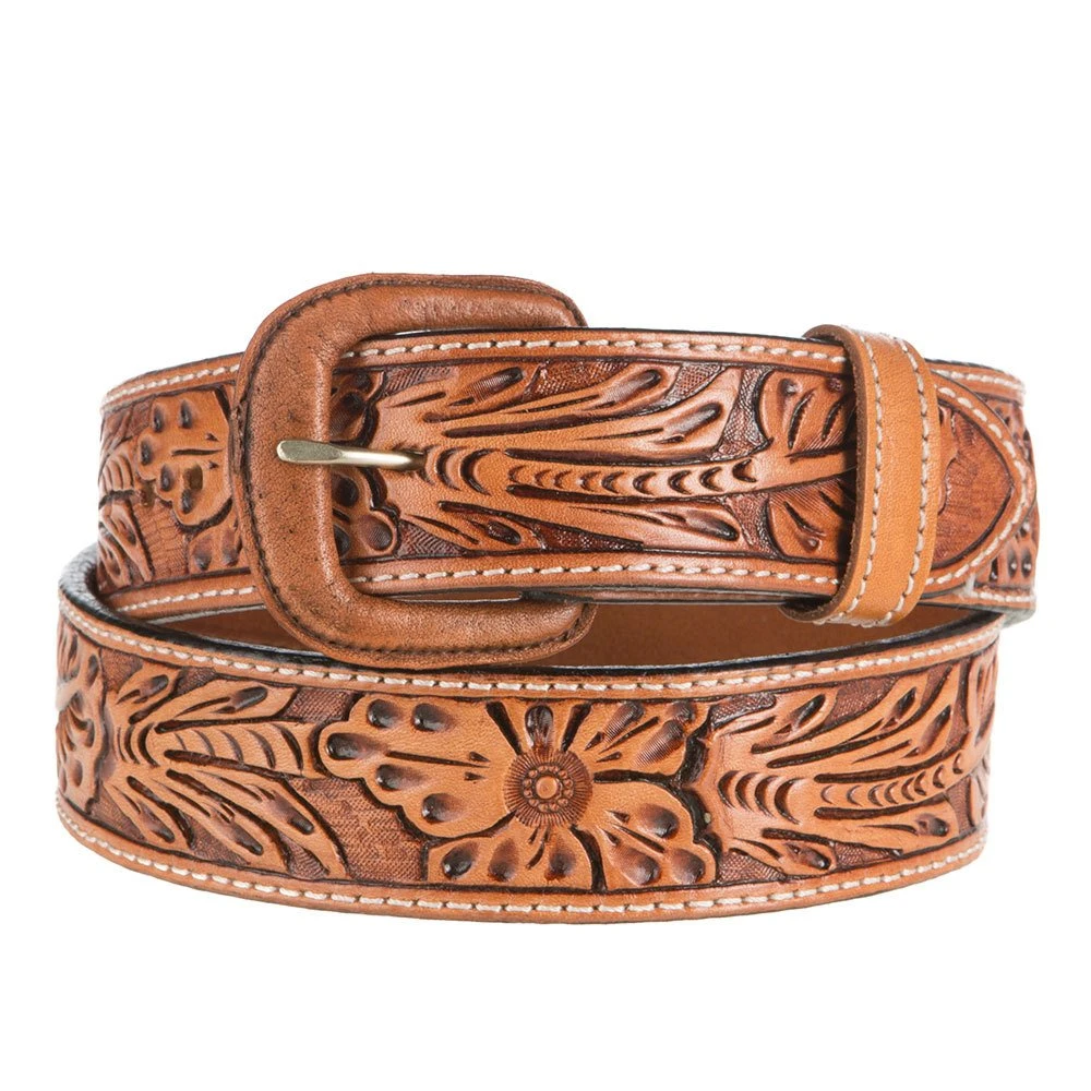 Vogt Silversmiths 1.5in. Russet Sheridan Floral Tooled Belt 1 Vogt Silversmiths 1.5in. Russet Sheridan Floral Tooled Belt