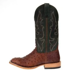 Horsepower Men's Horsepower Cognac Full Quill Ostrich 13in. Green Top Square Toe Boots -Cheap Western Buck Store HP8018 2