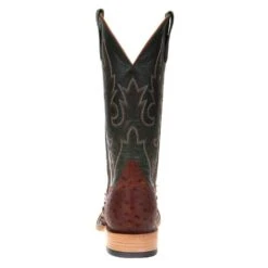 Horsepower Men's Horsepower Cognac Full Quill Ostrich 13in. Green Top Square Toe Boots -Cheap Western Buck Store HP8018 3