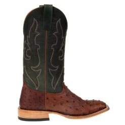 Horsepower Men's Horsepower Cognac Full Quill Ostrich 13in. Green Top Square Toe Boots -Cheap Western Buck Store HP8018 4