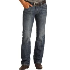 Rock N Roll Cowboy Men's And Pistol Straight Dark Wash Jeans -Cheap Western Buck Store M1P8282 1