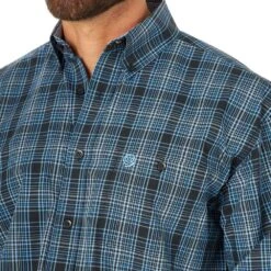 Wrangler Men's George Strait Navy Plaid Buttondown -Cheap Western Buck Store MGSB927 3