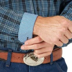 Wrangler Men's George Strait Navy Plaid Buttondown -Cheap Western Buck Store MGSB927 4