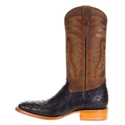 Men's R Watson Black Full Quill Ostrich 13in. Mad Dog Tan Cowhide Top Boots -Cheap Western Buck Store MU10003 2