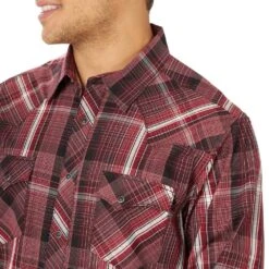 Wrangler Men's Long Sleeve Red Plaid Snap Shirt -Cheap Western Buck Store MVG336R 3