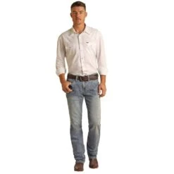 Rock N Roll Cowboy Men's Pistol Stackable Light Vintage Wash Jean -Cheap Western Buck Store RRMDSPRYWN 01