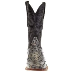 Tanner Mark Boots Men's Tanner Mark Black Rustic Full Quill Ostrich Print Square Toe Cowboy Boot -Cheap Western Buck Store TM200962 H302 1