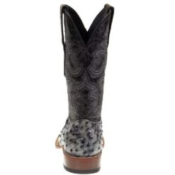 Tanner Mark Boots Men's Tanner Mark Black Rustic Full Quill Ostrich Print Square Toe Cowboy Boot -Cheap Western Buck Store TM200962 H302 3