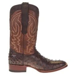 Tanner Mark Boots Men's Tanner Mark Rustic Brown FQ Ostrich Print 12in. Italo Orix Top Square Toe Boot -Cheap Western Buck Store TM205525 4