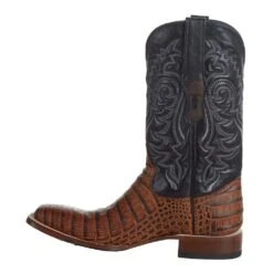 Tanner Mark Boots Men`s Matte Cognac Caiman Belly 12` Kabul Black Top Square Toe Boot -Cheap Western Buck Store TM207031 3
