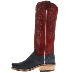 Olathe Boot Company Men`s Black Wyoming Reverse 16in Deep Red Navajo Bison Dog Top Cutter Toe Boot -Cheap Western Buck Store TT14 03