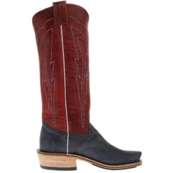 Olathe Boot Company Men`s Black Wyoming Reverse 16in Deep Red Navajo Bison Dog Top Cutter Toe Boot -Cheap Western Buck Store TT14 05